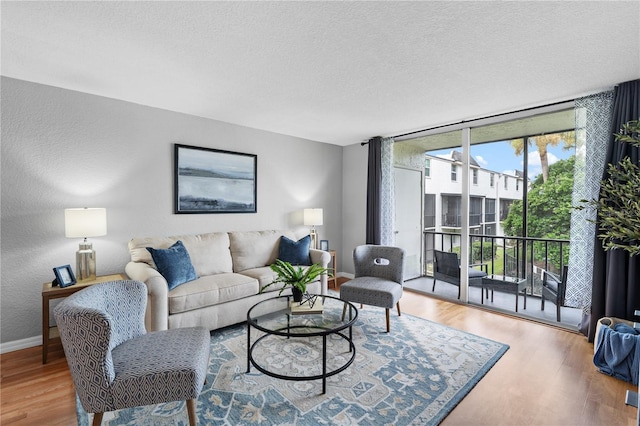 809 Russell Ln Unit 321, Brandon, FL 33510 - living room with a wall of windows, wood finished floors, and a textured ceiling