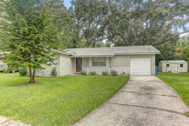 320 Pheasant Cir, Brandon, FL 33510 - ranch-style home featuring stucco siding, an attached garage, driveway, and stone siding