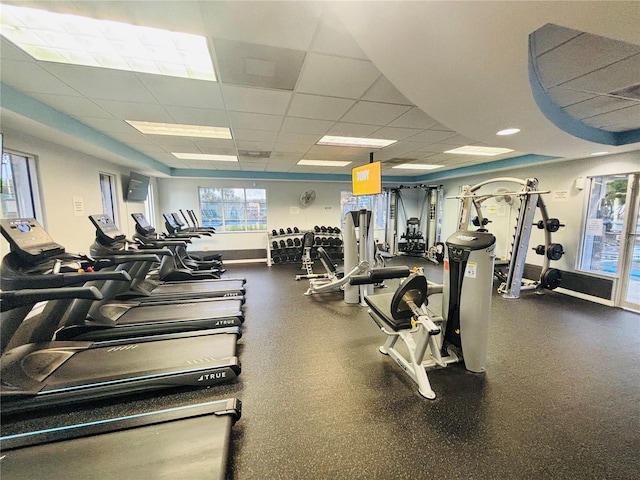 1212 Kennewick Ct, Wesley Chapel, FL 33543 - gym featuring a drop ceiling