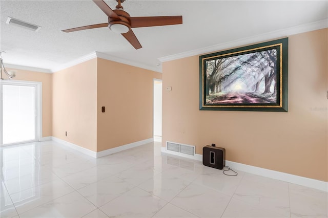 217 Bryan Rd, Brandon, FL 33511 - empty room featuring light marble finish flooring, ornamental molding, and ceiling fan