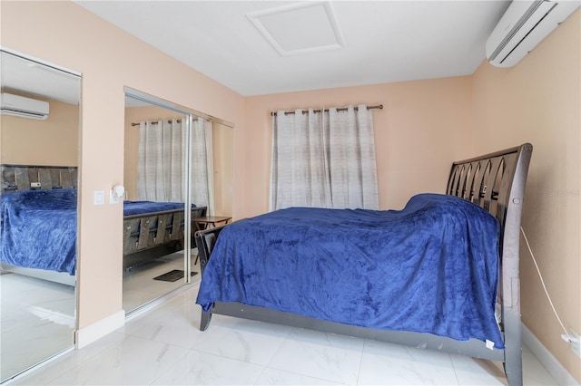 217 Bryan Rd, Brandon, FL 33511 - bedroom featuring a wall mounted air conditioner, attic access, and marble look tile flooring