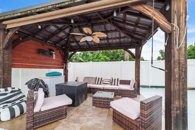 217 Bryan Rd, Brandon, FL 33511 - view of patio featuring a gazebo, ceiling fan, and an outdoor hangout area