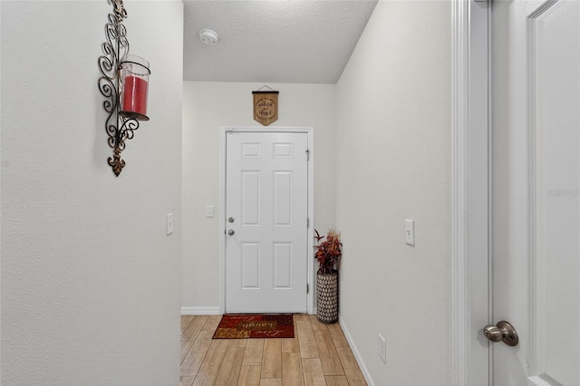 10409 Candleberry Woods Ln, Gibsonton, FL 33534 - doorway to outside with light wood-style floors and a textured ceiling