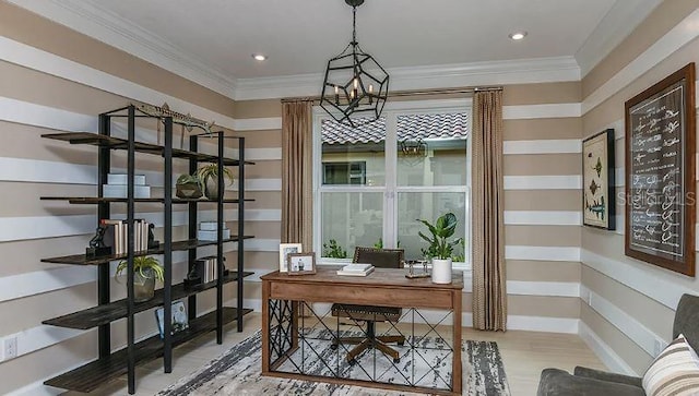 4704 Isonzo Way, Wesley Chapel, FL 33543 - office space with a chandelier, ornamental molding, and recessed lighting