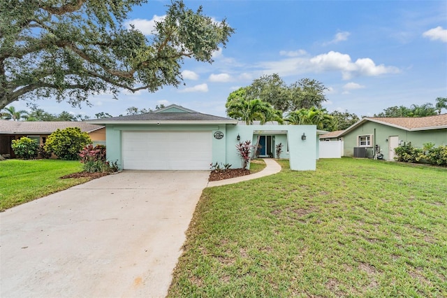 13521 Del Prado Dr S, Largo, FL 33774 - ranch-style house featuring a garage, driveway, stucco siding, and a front yard