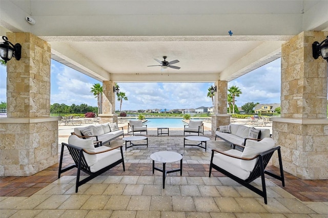 11713 Tetrafin Dr, Riverview, FL 33579 - view of patio / terrace with outdoor lounge area, a ceiling fan, and an outdoor pool