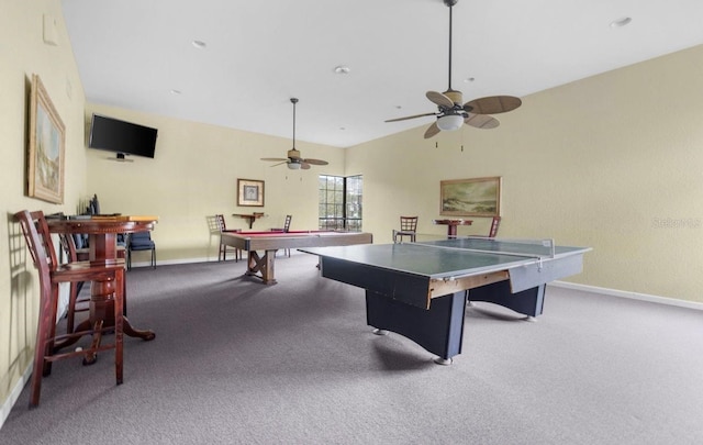 2333 Feather Sound Dr Unit B208, Clearwater, FL 33762 - rec room with carpet, billiards, ceiling fan, and vaulted ceiling