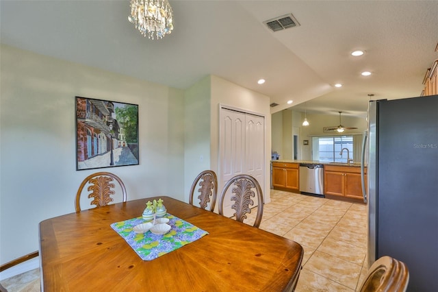 15403 Fire Rock Pl, Ruskin, FL 33573 - dining area with recessed lighting, a chandelier, and light tile patterned floors