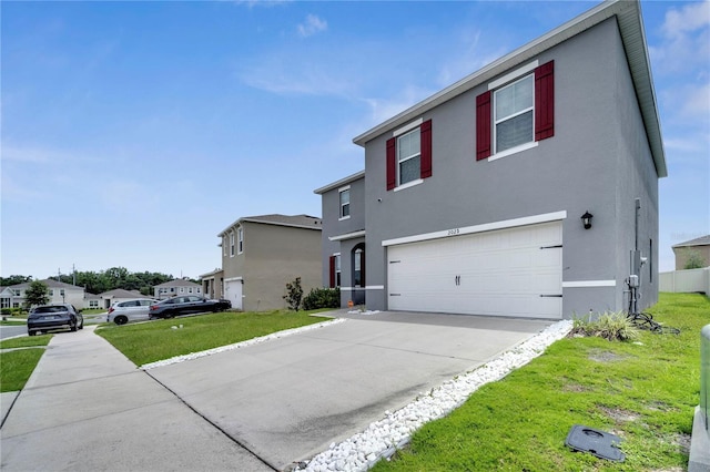 2023 Maple Ridge Dr, Zellwood, FL 32798 - traditional-style house featuring a garage, stucco siding, concrete driveway, and a front yard