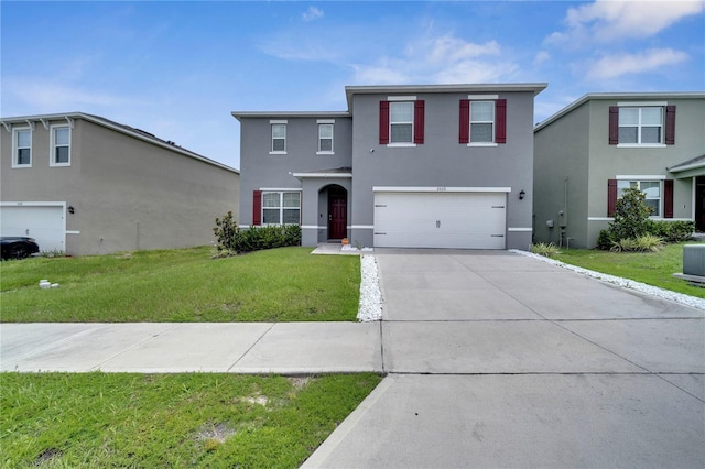 2023 Maple Ridge Dr, Zellwood, FL 32798 - traditional-style home featuring stucco siding, concrete driveway, a front lawn, and an attached garage