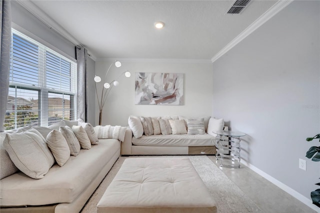 2023 Maple Ridge Dr, Zellwood, FL 32798 - living room featuring crown molding and baseboards