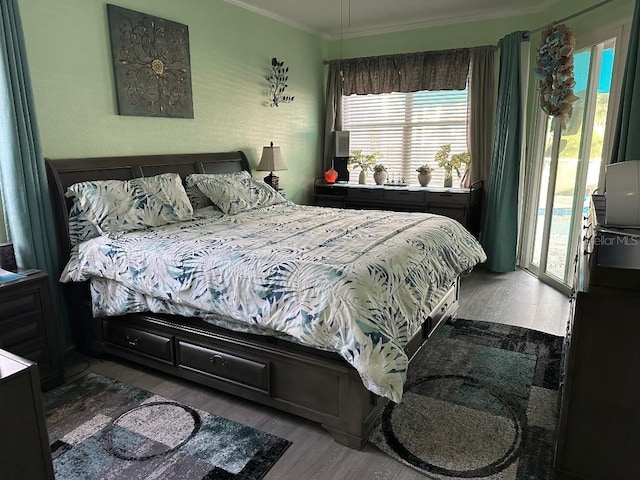 10920 Sailbrooke Dr, Riverview, FL 33579 - bedroom featuring wood finished floors, crown molding, and access to outside