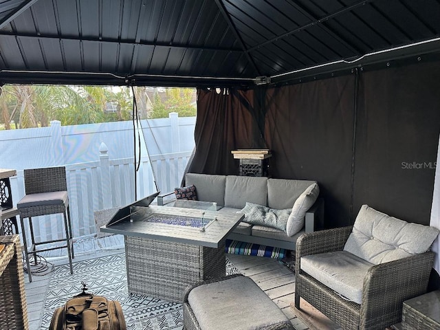 10920 Sailbrooke Dr, Riverview, FL 33579 - view of patio featuring outdoor lounge area, a gazebo, and a wooden deck