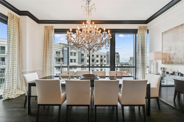 450 Knights Run Ave Unit 2004, Tampa, FL 33602 - dining area with a chandelier, healthy amount of natural light, crown molding, and wood finished floors