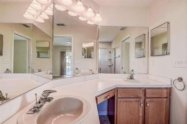 29417 Caddyshack Ln, San Antonio, FL 33576 - bathroom featuring a shower stall and double vanity