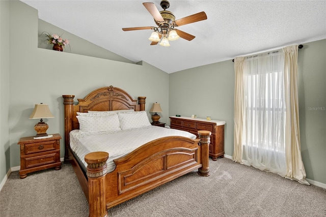 13040 Waterbourne Dr, Gibsonton, FL 33534 - bedroom featuring light colored carpet, vaulted ceiling, and ceiling fan