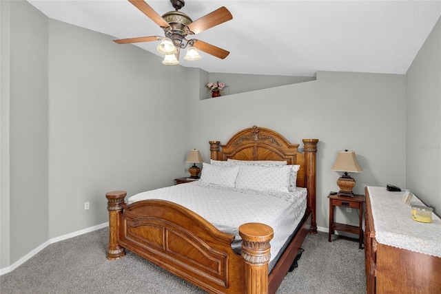 13040 Waterbourne Dr, Gibsonton, FL 33534 - bedroom with light colored carpet, lofted ceiling, and ceiling fan
