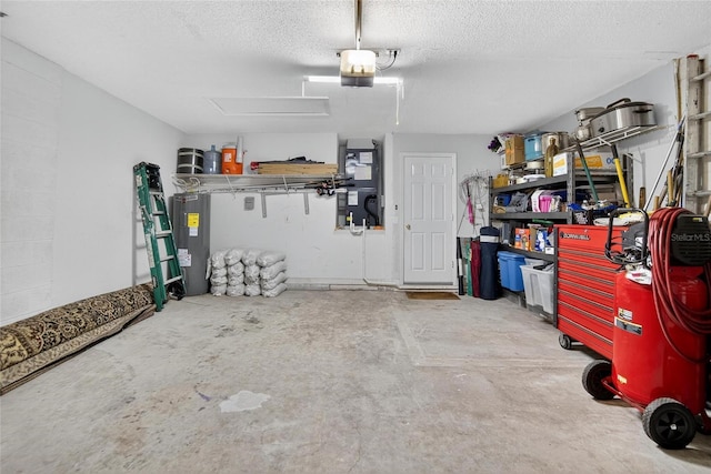 13040 Waterbourne Dr, Gibsonton, FL 33534 - garage with a garage door opener, electric water heater, and heating unit
