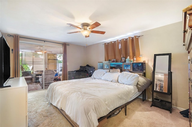 7510 Tyson Dr, Port Richey, FL 34668 - bedroom with light colored carpet, access to outside, and ceiling fan