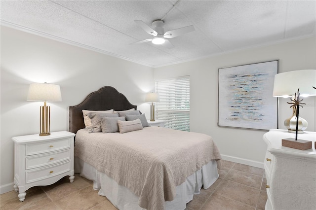 3325 Bayshore Blvd Unit E14, Tampa, FL 33629 - bedroom featuring crown molding, light tile patterned floors, a textured ceiling, and ceiling fan