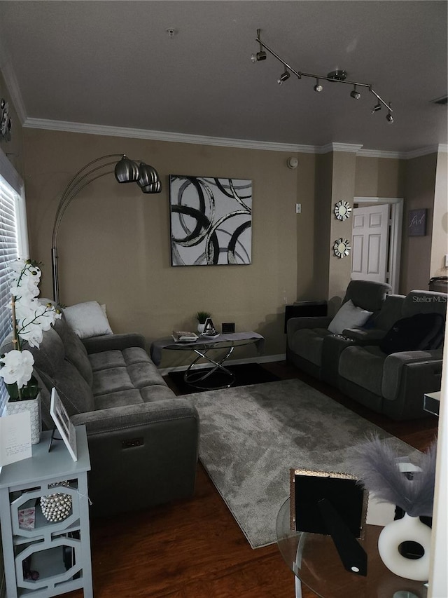 3713 Conroy Rd Unit 1922, Orlando, FL 32839 - living area featuring wood finished floors, ornamental molding, and rail lighting