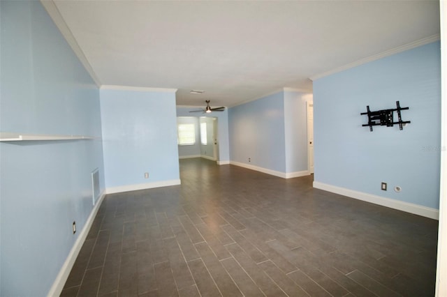 3643 Mainlands Blvd N, Pinellas Park, FL 33782 - empty room featuring crown molding, ceiling fan, and dark wood-style floors