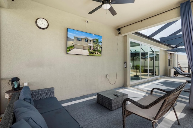 15206 Trinity Fall Way, Bradenton, FL 34212 - view of patio featuring a ceiling fan and a lanai