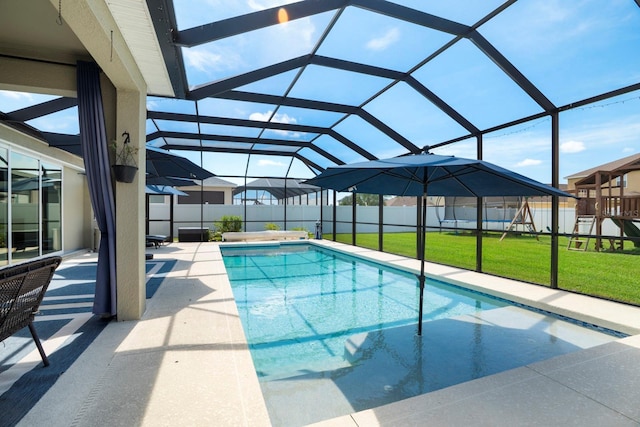 15206 Trinity Fall Way, Bradenton, FL 34212 - view of swimming pool with a playground, a patio, and a lanai