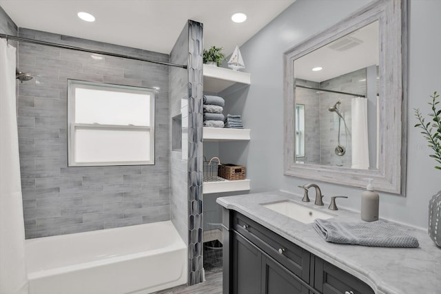 6000 115th Ln, Seminole, FL 33772 - bathroom with vanity, shower / tub combo with curtain, and recessed lighting