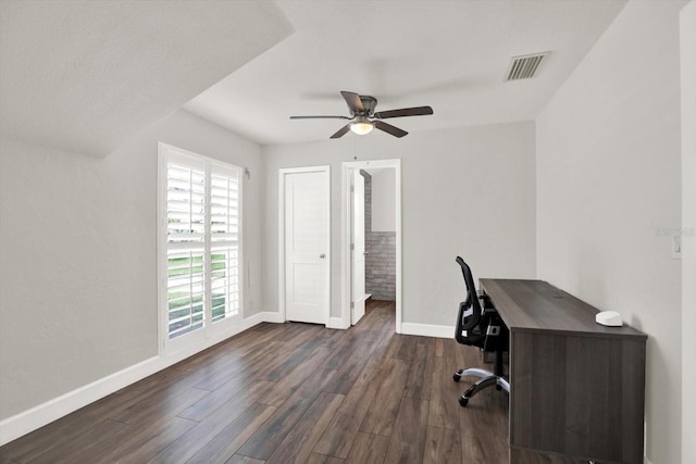 6000 115th Ln, Seminole, FL 33772 - home office featuring dark wood-style flooring and a ceiling fan