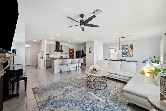 16051 Soft Fern Trce, Odessa, FL 33556 - living area with ceiling fan, light tile patterned floors, and recessed lighting