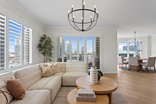 371 Channelside Walk Way Unit 1104, Tampa, FL 33602 - living room with a chandelier, wood finished floors, ornamental molding, and a city view