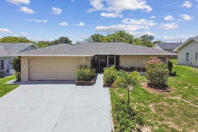8030 San Bernardino Dr, Port Richey, FL 34668 - single story home featuring an attached garage, driveway, stucco siding, and a front yard