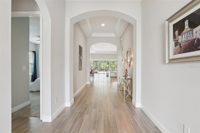 5426 Wayfarer Ave, Apollo Beach, FL 33572 - corridor featuring wood finished floors and baseboards