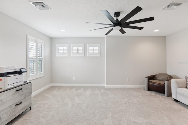 5426 Wayfarer Ave, Apollo Beach, FL 33572 - unfurnished room featuring a ceiling fan, light carpet, recessed lighting, and a textured ceiling