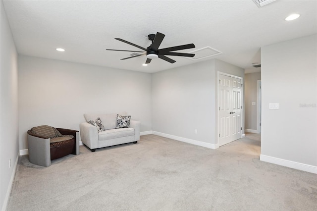 5426 Wayfarer Ave, Apollo Beach, FL 33572 - sitting room with attic access, a ceiling fan, recessed lighting, and carpet floors