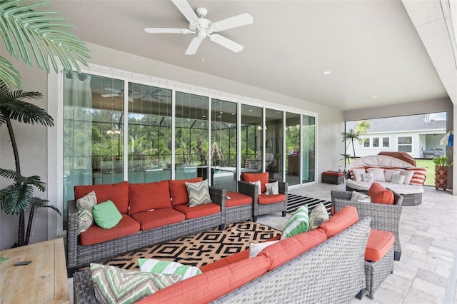 5426 Wayfarer Ave, Apollo Beach, FL 33572 - view of patio / terrace with an outdoor living space and a ceiling fan