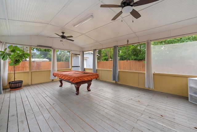 1905 E 99th Ave, Tampa, FL 33612 - sunroom featuring ceiling fan, vaulted ceiling, and hardwood / wood-style flooring