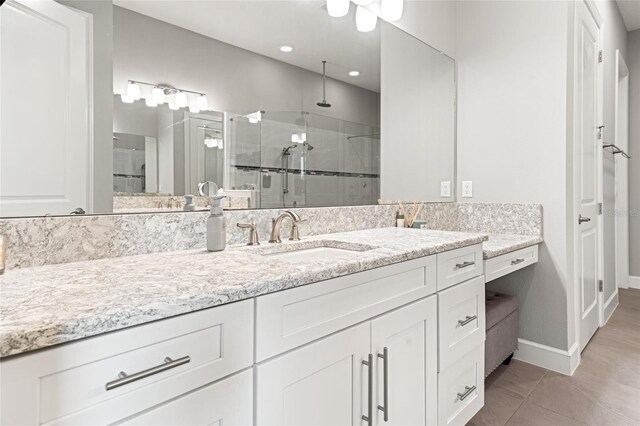1507 Amarone Pl, Lutz, FL 33548 - full bathroom featuring a shower stall, vanity, recessed lighting, and tile patterned floors