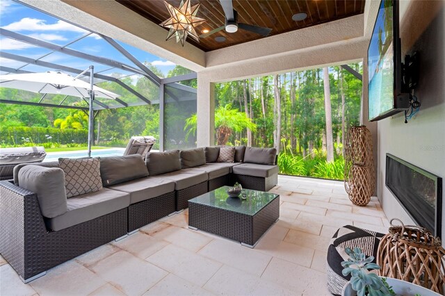 1507 Amarone Pl, Lutz, FL 33548 - view of patio / terrace featuring a ceiling fan, an outdoor hangout area, and a lanai