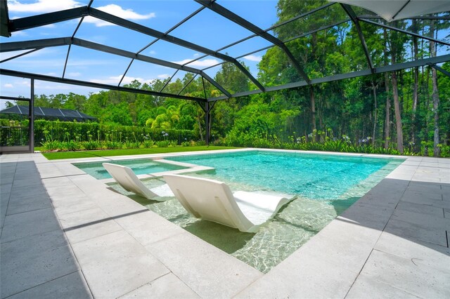 1507 Amarone Pl, Lutz, FL 33548 - view of pool with a pool with connected hot tub, glass enclosure, and a patio area