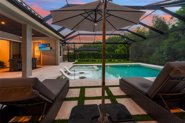 1507 Amarone Pl, Lutz, FL 33548 - view of pool with a patio, glass enclosure, and a pool with connected hot tub
