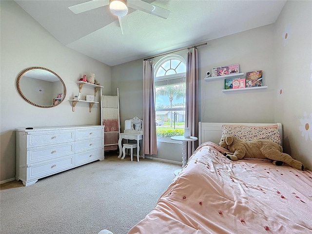 1437 Stonehenge Way, Palm Harbor, FL 34683 - bedroom with light carpet, ceiling fan, and vaulted ceiling