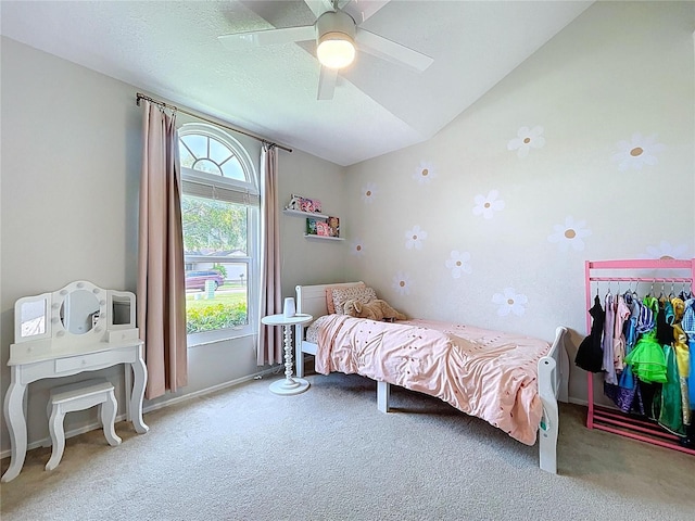 1437 Stonehenge Way, Palm Harbor, FL 34683 - bedroom featuring carpet, lofted ceiling, and ceiling fan