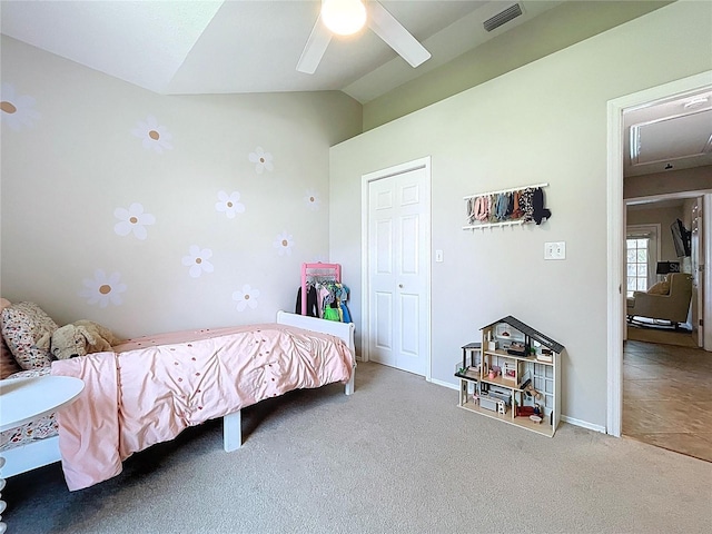 1437 Stonehenge Way, Palm Harbor, FL 34683 - carpeted bedroom featuring lofted ceiling and ceiling fan