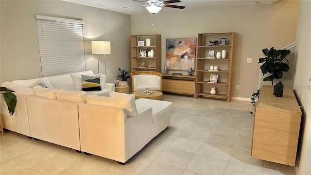 31363 Sun Kettle Loop, Wesley Chapel, FL 33545 - living room featuring a ceiling fan and light tile patterned floors