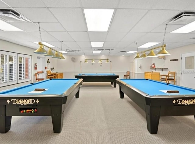 11653 Orleans Ln, Port Richey, FL 34668 - game room featuring billiards, carpet floors, and a drop ceiling