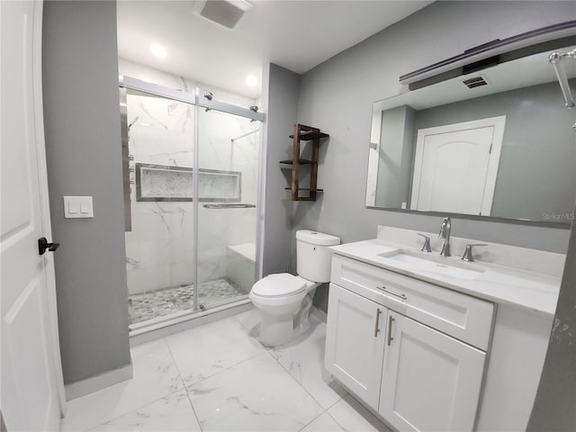 11653 Orleans Ln, Port Richey, FL 34668 - full bath with marble look tiles, a marble finish shower, vanity, and recessed lighting