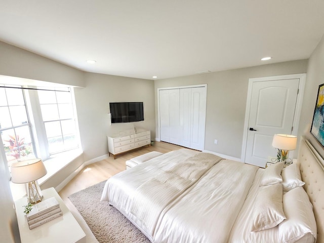 11653 Orleans Ln, Port Richey, FL 34668 - bedroom with recessed lighting, light wood-style flooring, and a closet
