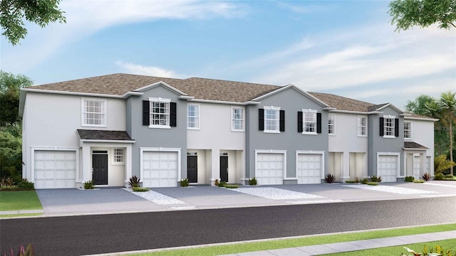8110 Swan Mist Way, Wesley Chapel, FL 33545 - multi unit property with stucco siding, an attached garage, driveway, and roof with shingles